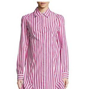 Mo & Co Striped Asymmetrical Cotton Shirtdress